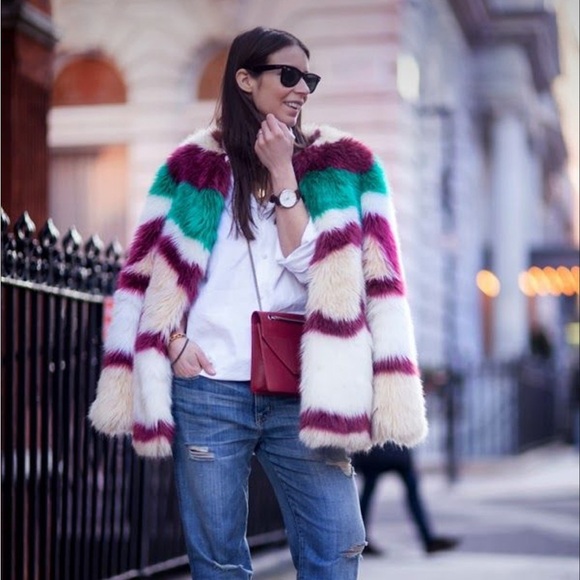 MAISON SCOTCH & Soda Faux Fur Colorful Coat Sz OS S M Winter Festival Concert - Picture 8 of 16